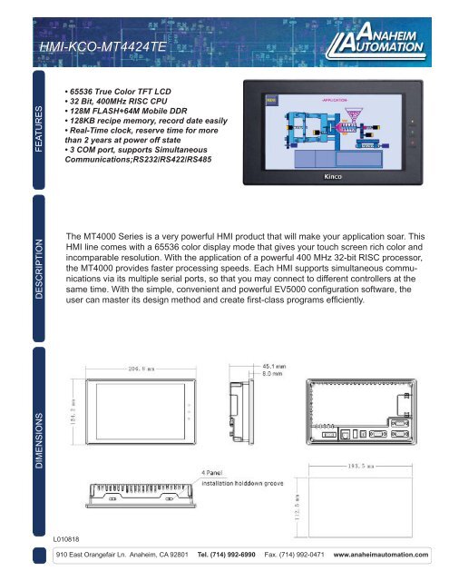 HMI-KCO-MT4424TE Spec Sheet.pdf - Anaheim Automation