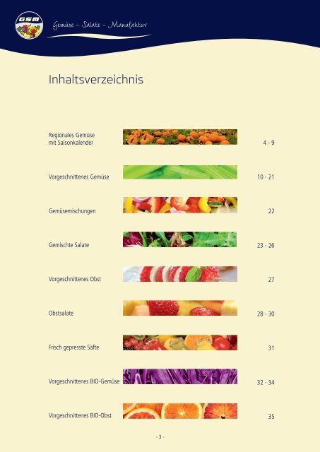 GSM Gemüse- / Salatmanufaktur Sortimentsübersicht