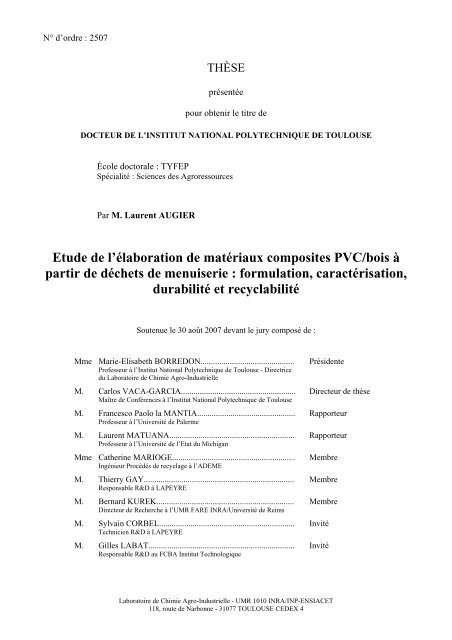 Etude de l'Ã©laboration de matÃ©riaux composites PVC/bois Ã  partir de ...