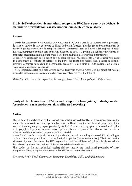 Etude de l'Ã©laboration de matÃ©riaux composites PVC/bois Ã  partir de ...