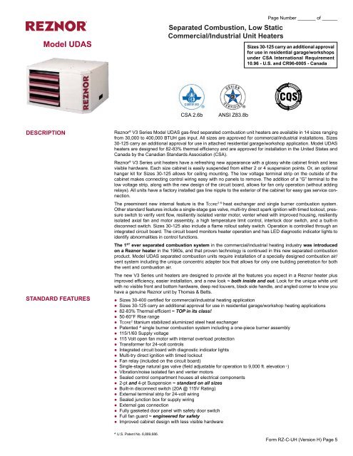 Reznor UDAS-300 Submittal