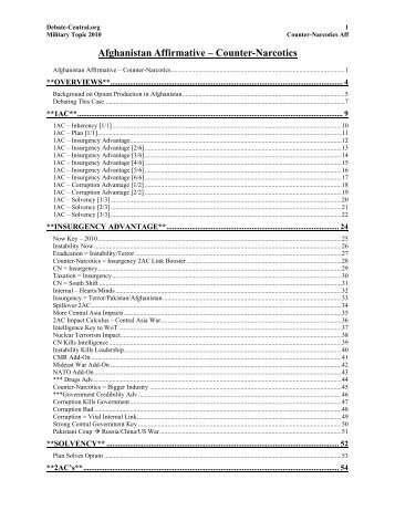 Afghanistan Affirmative – Counter-Narcotics - Debate Central