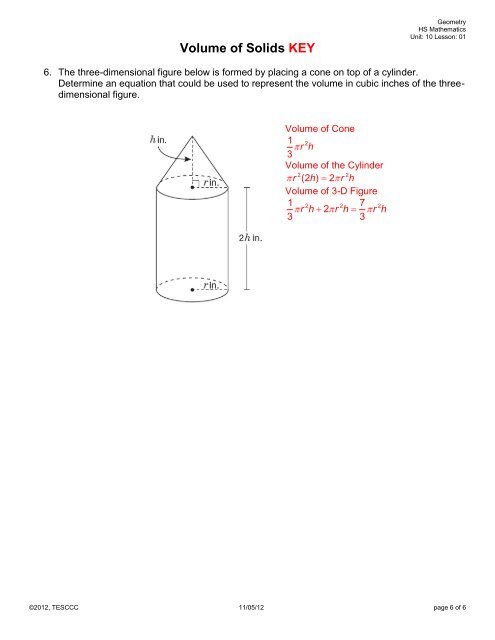 Volume of Solids Key