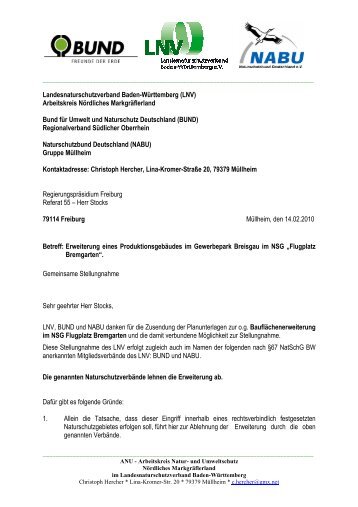 Stellungnahme NSG Gewerbepark - NABU - Gruppe MÃ¼llheim e.V.