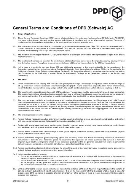 General Terms and Conditions of DPD (Schweiz) AG