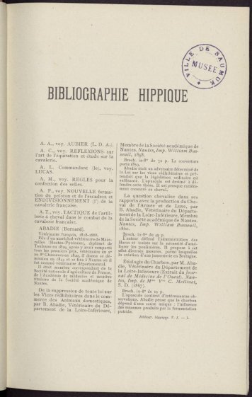BIBLIOGRAPHIE HIPPIQUE - Centre de documentation Ã©questre