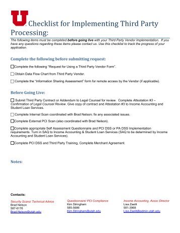 Checklist for Implementing Third Party Processing: - Financial ...