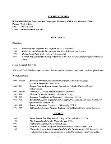 curriculum vitae - Department of Geography | Home