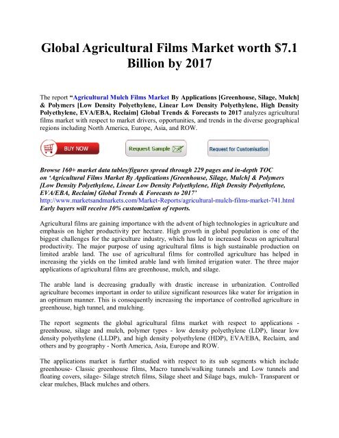  Global Agricultural Films Market worth $7.1 Billion by 2017