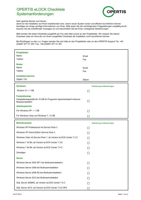 Checkliste Systemanforderungen (PDF | 61 KB)