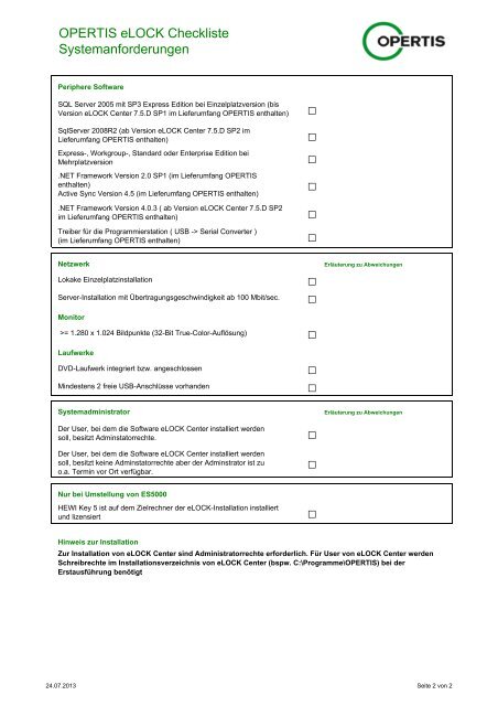 Checkliste Systemanforderungen (PDF | 61 KB)