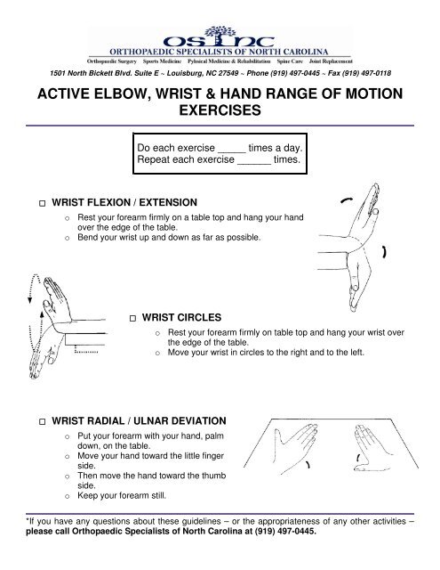 Elbow, Wrist & Hand AROM - Orthopaedic Specialists of North ...