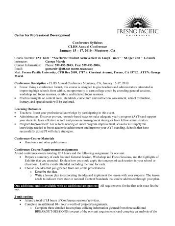 Course Syllabus Template - Fresno Pacific University