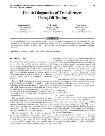 Health Diagnostics Of Transformers Using Oil ... - MIT Publications