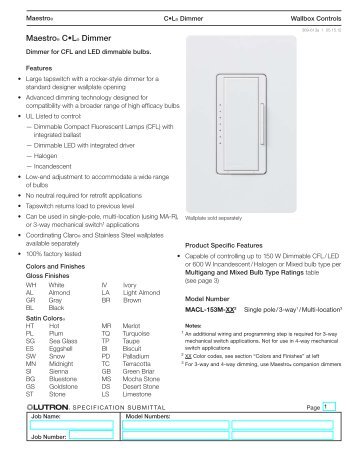 369613a Maestro C.L spec sheet - Lutron