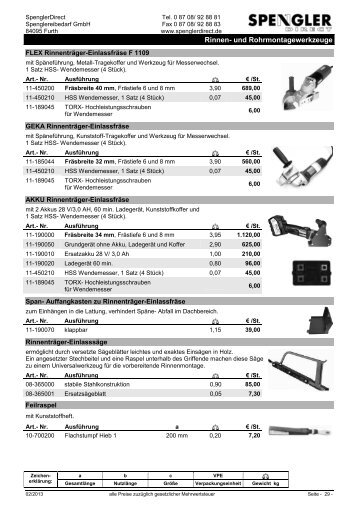 Rinnen- und Rohrmontagewerkzeuge - Spenglerdirect.de