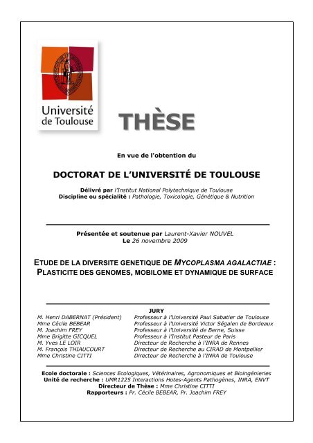 Etude De La Diversita C Ga C Na C Tique De Mycosplasma Agalactiae