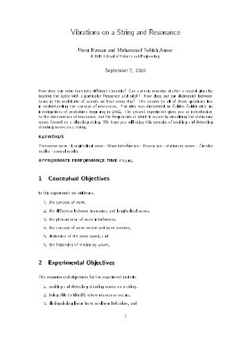 Vibrations on a String and Resonance - Experimental Physics
