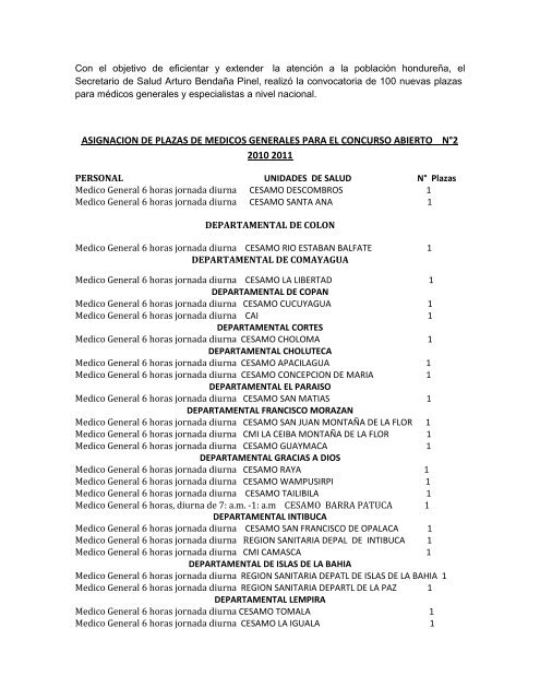 plazas para medicos generales.pdf - Secretaria de Salud