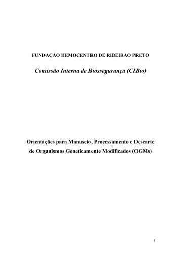 Comissão Interna de Biossegurança (CIBio) - Hemocentro - USP