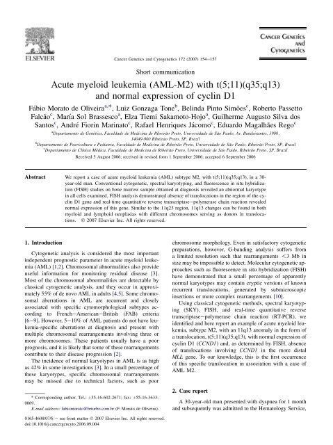 Acute Myeloid Leukemia Aml M2 With T 5 11 Q35 Researchgate