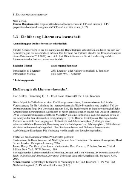 Kommentiertes Vorlesungsverzeichnis Anglistik Heidelberg SS 2008