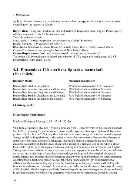 Kommentiertes Vorlesungsverzeichnis Anglistik Heidelberg SS 2008