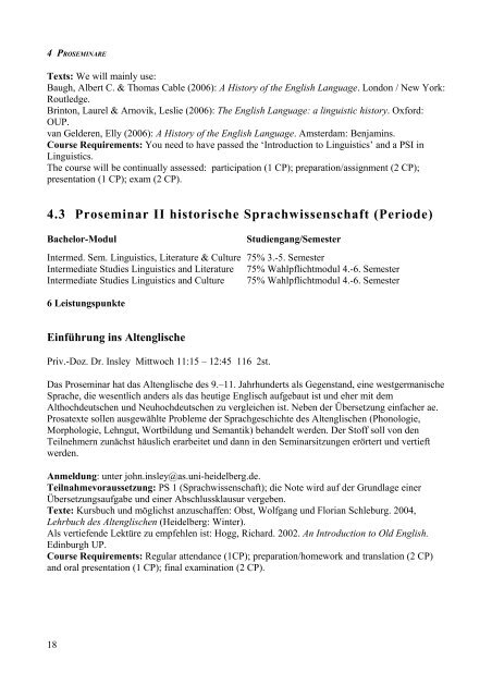 Kommentiertes Vorlesungsverzeichnis Anglistik Heidelberg SS 2008