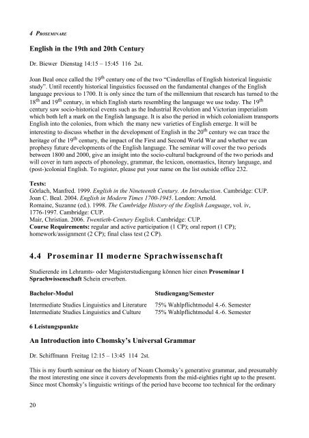 Kommentiertes Vorlesungsverzeichnis Anglistik Heidelberg SS 2008