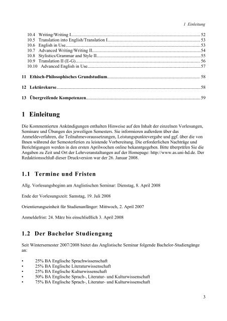 Kommentiertes Vorlesungsverzeichnis Anglistik Heidelberg SS 2008