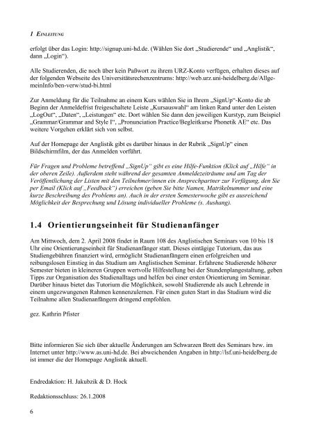 Kommentiertes Vorlesungsverzeichnis Anglistik Heidelberg SS 2008