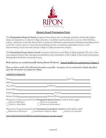 Alumni Award Nomination Form - Ripon College