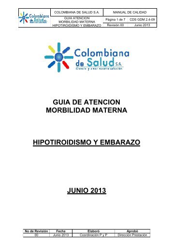 GUIA HIPOTIROIDISMO Y EMBARAZO - Colombiana de Salud