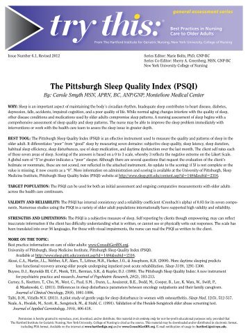 Try This Issue 6.1 - The Pittsburgh Sleep Quality Index (PSQI)