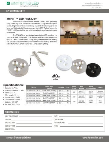 Specifications: - Elemental LED Lights