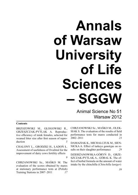 Annals of Warsaw University of Life Sciences – SGGW, Animal ...