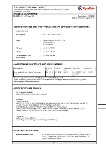 VEILIGHEIDSINFORMATIEBLAD PROGOLD TERPENTINE - skcm.nl