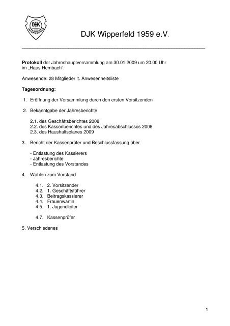 Jahreshauptversammlung 2009 - DJK Wipperfeld