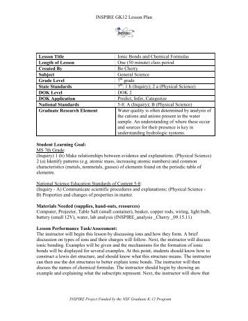 Ionic Bonds and Chemical Formulas