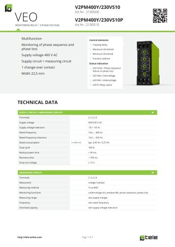 V2PM400Y/230VS10 V2PM400Y/230VS10P ... - Tele Haase