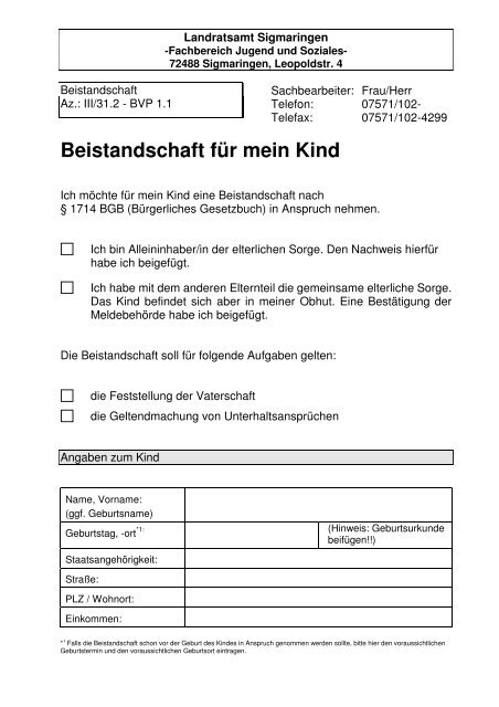 Antrag Beistandschaft