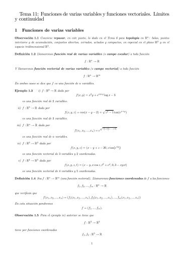 Tema 11: Funciones de varias variables y funciones vectoriales ...