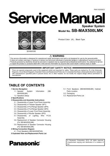 Model No. SB-MAX500LMK - Panasonic