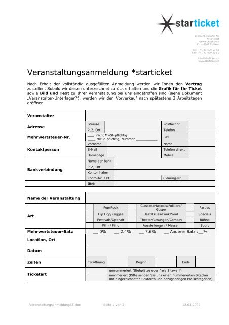 Veranstaltungsanmeldung bei starticket - Event Tool Zug