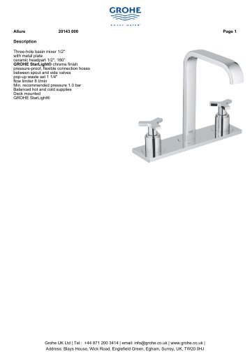 Description Three-hole basin mixer 1/2" with metal plate ... - GROHE