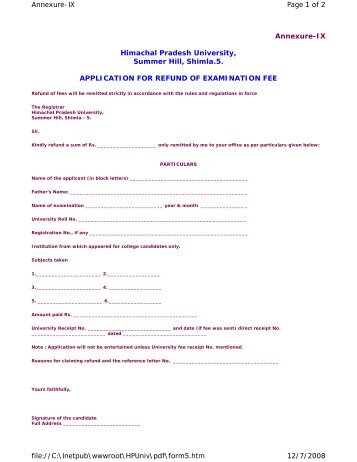 Application form for Refund of Examination Fee