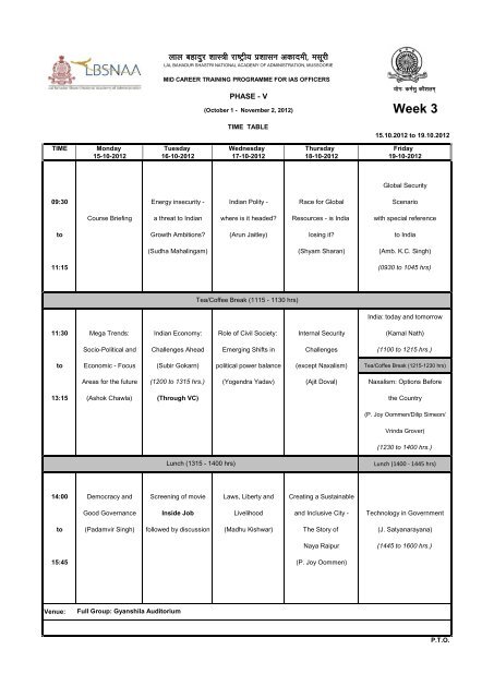 Time Table Week-03 - lbsnaa