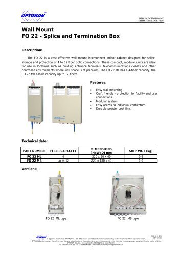 Wall Mount FO 22 - Splice and Termination Box - OPTOKON as