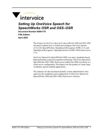 Setting Up OneVoice Speech for SpeechWorks OSR and ... - Intervoice