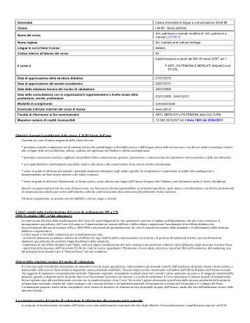 Obiettivi formativi qualificanti della classe: LM-89 Storia dell ... - Iulm